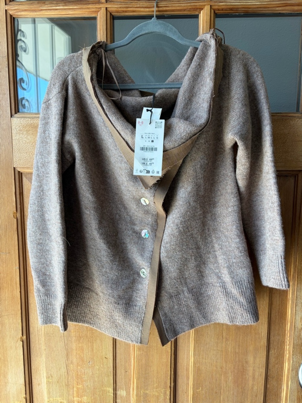 Zara Taupe Brown Button-Front Women's Cardigan